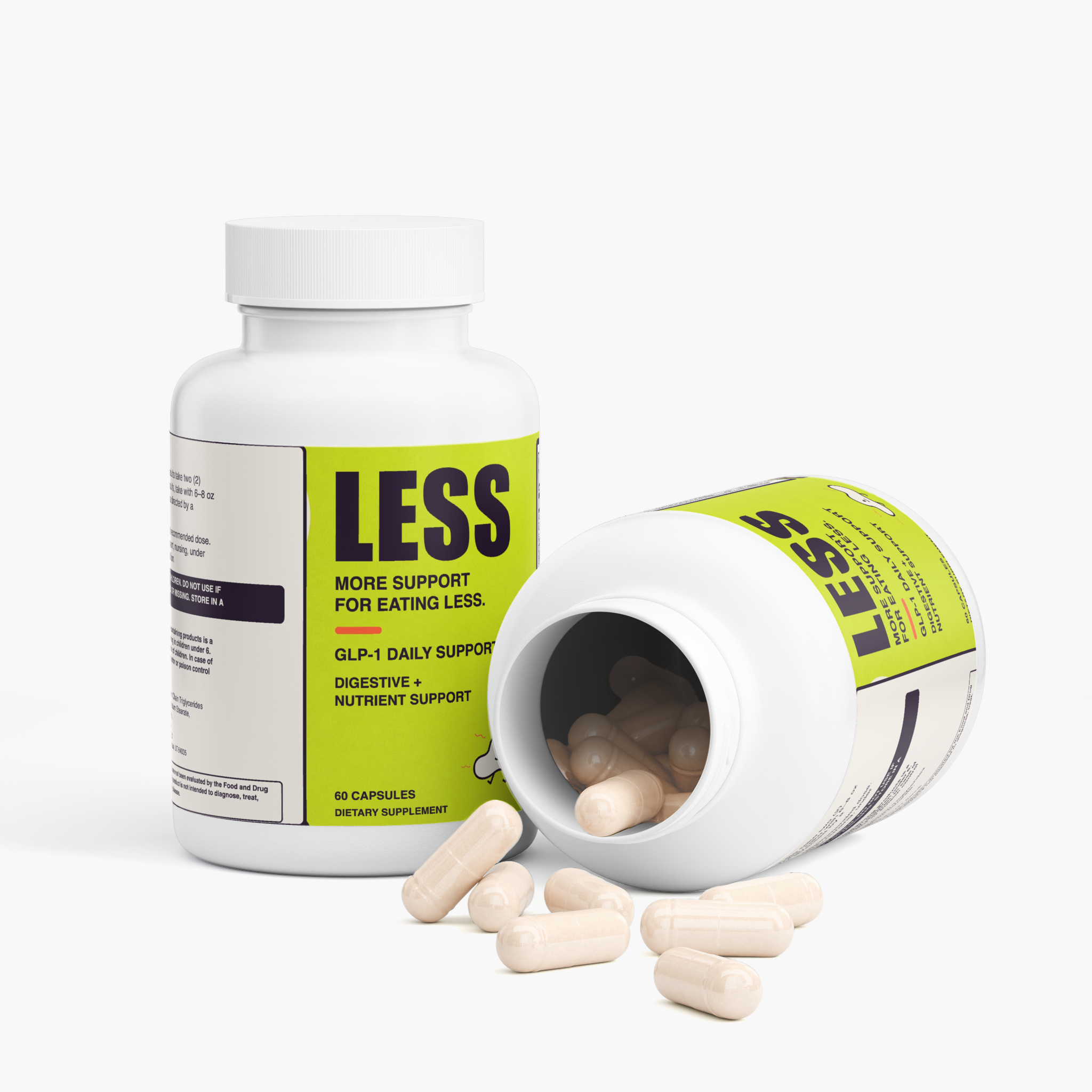 LESS Daily Support bottles with capsules